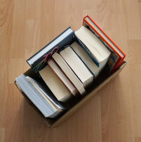 Kleiner Karton mit Büchern